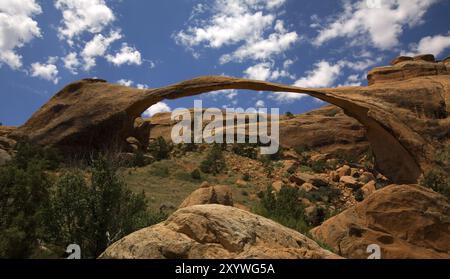 Der Landscape Arch im Arches National Park nello Utah Foto Stock