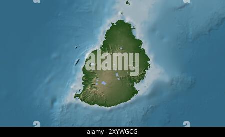 Isola Mauritius nell'Oceano Indiano su una mappa colorata di altitudine Foto Stock