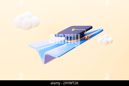 Cappuccio graduato sul piano di carta con sfondo giallo , rendering 3d. illustrazione 3d. Foto Stock