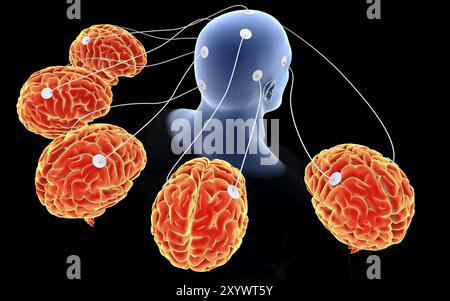 Immagine concettuale dell'elaborazione multi-cervello Foto Stock