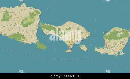 Pulau Bali nel mare di Bali su una mappa topografica in stile umanitario OSM Foto Stock