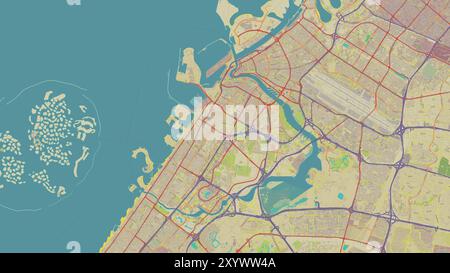 Bur Dubai Island nel Golfo Persico su una mappa topografica in stile umanitario OSM Foto Stock