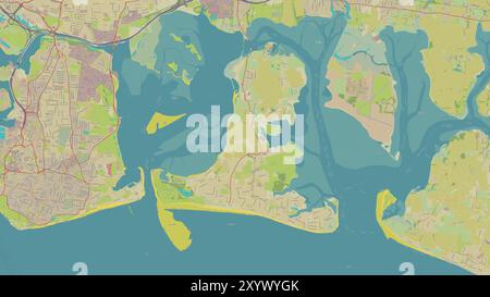 Hayling Island nel Canale della Manica su una mappa topografica in stile umanitario OSM Foto Stock