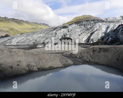 Lingua glaciale del ghiacciaio Solheimajoekull in Islanda Foto Stock