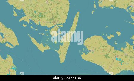 Langeland Island nel Kattegat su una mappa topografica in stile umanitario OSM Foto Stock