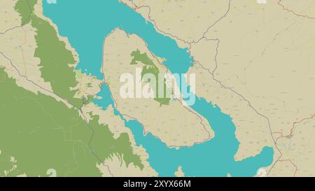 Pulau Samosir nel lago Toba su una mappa topografica in stile umanitario OSM Foto Stock