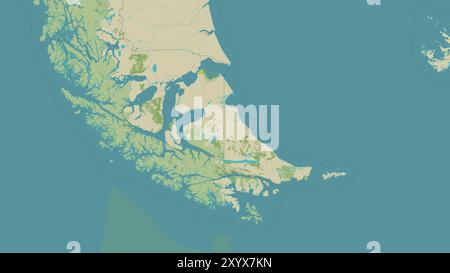 Isola Tierra del Fuego nell'Oceano Pacifico meridionale su una mappa topografica in stile umanitario OSM Foto Stock