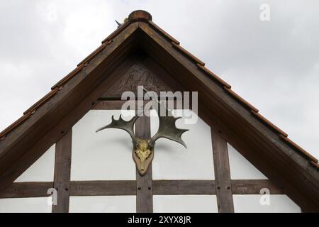 Antlers su una casa a Luegde Foto Stock