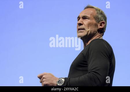 Francoforte, Germania. 15 settembre 2017. Mike Horn, esploratore svizzero, che tiene un discorso ispirato intitolato Foto Stock