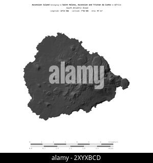 Isola Ascensione nell'Oceano Atlantico meridionale, appartenente a Sant'Elena, Ascensione e Tristan da Cunha, isolata su una mappa di elevazione bilivello, con dis Foto Stock