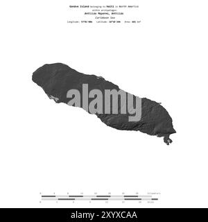 Gonave Island nel Mar dei Caraibi, appartenente ad Haiti, isolata su una mappa di elevazione a due livelli, con scala di distanza Foto Stock