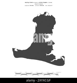 Hayling Island nel Canale della Manica, appartenente al Regno Unito, isolata su una mappa di elevazione a due livelli, con scala di distanza Foto Stock