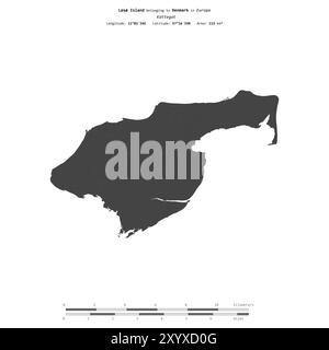Isola LS nel Kattegat, appartenente alla Danimarca, isolata su una mappa di elevazione a due livelli, con scala di distanza Foto Stock