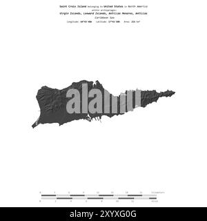Isola di Saint Croix nel Mar dei Caraibi, appartenente alle Isole Vergini americane, isolata su una mappa a due livelli, con scala di distanza Foto Stock