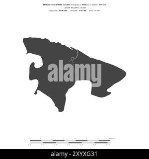 Isola Santana-Rio-grande nell'Oceano Atlantico meridionale, appartenente al Brasile, isolata su una mappa di elevazione a due livelli, con scala di distanza Foto Stock