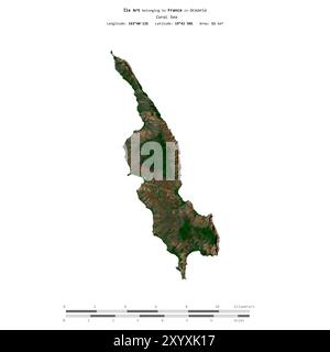 Ile Art nel Mar dei Coralli, appartenente alla Francia, isolata su un'immagine satellitare scattata il 22 marzo 2020, con scala di distanza Foto Stock