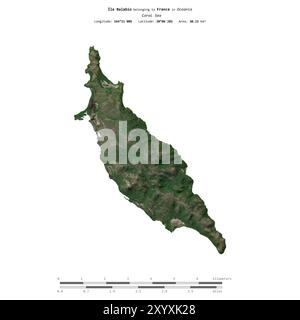 Ile Balabio nel Mar dei Coralli, appartenente alla Francia, isolato su un'immagine satellitare scattata l'11 gennaio 2023, con scala di distanza Foto Stock