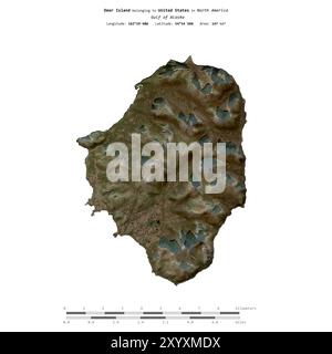 Deer Island nel Golfo dell'Alaska, appartenente agli Stati Uniti, isolata su un'immagine satellitare scattata il 29 ottobre 2018, con scala di distanza Foto Stock