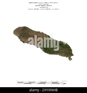 Gonave Island nel Mar dei Caraibi, appartenente ad Haiti, isolata su un'immagine satellitare scattata il 9 gennaio 2020, con scala di distanza Foto Stock