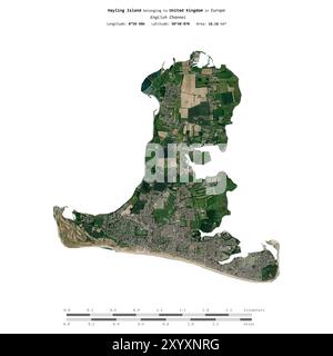 Hayling Island nel Canale della Manica, appartenente al Regno Unito, isolata su un'immagine satellitare scattata il 17 novembre 2023, con scala di distanza Foto Stock