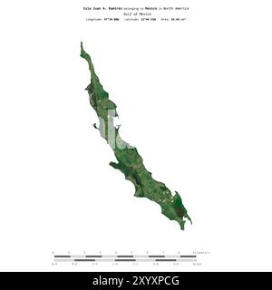 Isla Juan A. Ramirez nel Golfo del Messico, appartenente al Messico, isolato su un'immagine satellitare scattata il 13 settembre 2011, con scala di distanza Foto Stock