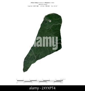 Pulau Klang nello stretto di Malacca, appartenente alla Malesia, isolato su un'immagine satellitare scattata il 28 febbraio 2020, con scala di distanza Foto Stock