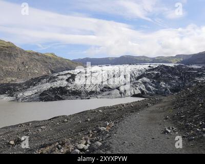 Lingua del ghiacciaio Soelheimajoekull in Islanda Foto Stock