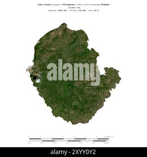 Isola Siasi nel Mare di Celebes, appartenente alle Filippine, isolata su un'immagine satellitare scattata il 14 febbraio 2019, con scala di distanza Foto Stock