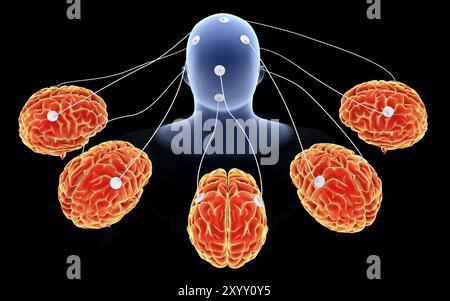 Immagine concettuale dell'elaborazione multi-cervello Foto Stock