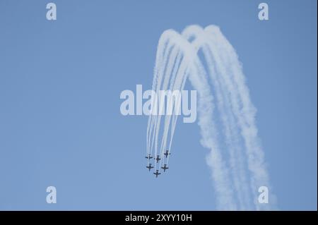 Gothenburg, Svezia, agosto 29 2009: Gruppo di visualizzazione aerea svedese Team 60 Persofming aerobatic Maneuvers, Europa Foto Stock