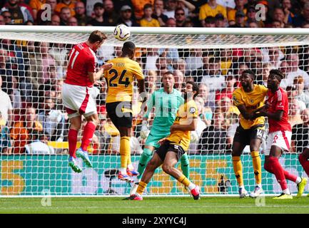 Chris Wood del Nottingham Forest segna il primo gol della partita durante la partita di Premier League al City Ground, Nottingham. Data foto: Sabato 31 agosto 2024. Foto Stock