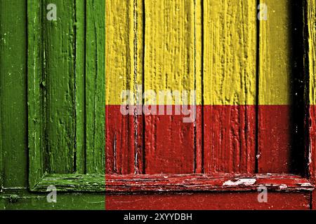 Bandiera del Benin dipinta su telaio in legno Foto Stock