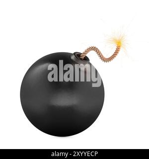Bomba rotonda nera con fusibile bruciato. Rendering 3D isolato su sfondo bianco Foto Stock