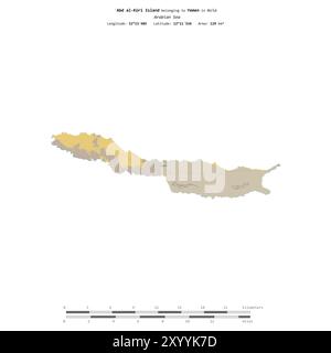 Isola Abd al-Kuri nel Mar Arabico, appartenente allo Yemen, isolata su una mappa topografica in stile OSM, con scala di distanza Foto Stock