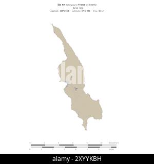 Ile Art nel Mar dei Coralli, appartenente alla Francia, isolata su una mappa topografica in stile standard OSM, con scala di distanza Foto Stock
