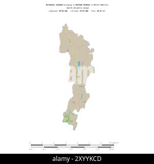 Arrowsic Island nell'Oceano Atlantico settentrionale, appartenente agli Stati Uniti, isolata su una mappa topografica in stile OSM, con scala di distanza Foto Stock