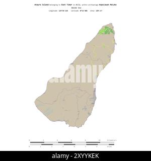 Isola di Atauro nel Mare di banda, appartenente a Timor Est, isolata su una mappa topografica in stile OSM, con scala di distanza Foto Stock