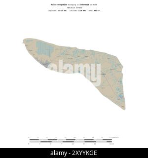 Pulau Bengkalis nello stretto di Malacca, appartenente all'Indonesia, isolato su una mappa topografica in stile OSM, con scala di distanza Foto Stock