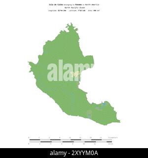 Isla de Coiba nell'Oceano Pacifico settentrionale, appartenente a Panama, isolata su una mappa topografica in stile OSM, con scala di distanza Foto Stock