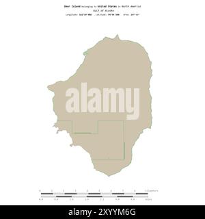 Deer Island nel Golfo dell'Alaska, appartenente agli Stati Uniti, isolata su una mappa topografica in stile OSM, con scala di distanza Foto Stock