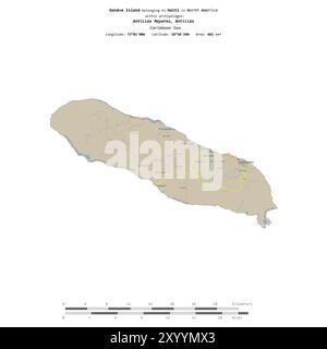 Gonave Island nel Mar dei Caraibi, appartenente ad Haiti, isolata su una mappa topografica in stile OSM, con scala di distanza Foto Stock