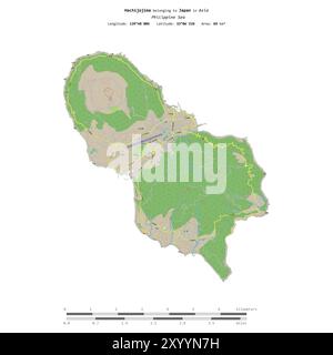 Hachijojima nel Mar delle Filippine, appartenente al Giappone, isolato su una mappa topografica in stile OSM, con scala di distanza Foto Stock