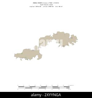Isola di Kadavu nell'Oceano Pacifico meridionale, appartenente alle Figi, isolata su una mappa topografica in stile OSM, con scala di distanza Foto Stock