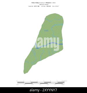 Pulau Klang nello stretto di Malacca, appartenente alla Malesia, isolato su una mappa topografica in stile OSM, con scala di distanza Foto Stock