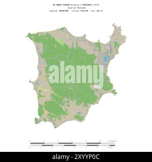 Isola di Ko Samui nel Golfo di Thailandia, appartenente alla Thailandia, isolata su una mappa topografica in stile OSM, con scala di distanza Foto Stock