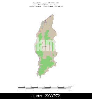 Pulau Laut nel Mar di Giava, appartenente all'Indonesia, isolato su una mappa topografica in stile standard OSM, con scala di distanza Foto Stock