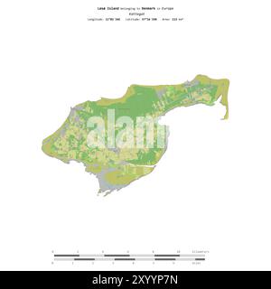 LS Island nel Kattegat, appartenente alla Danimarca, isolata su una mappa topografica in stile OSM, con scala di distanza Foto Stock