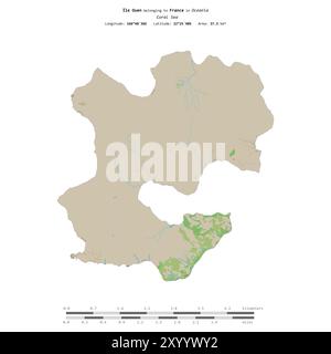 Ile Ouen nel Mar dei Coralli, appartenente alla Francia, isolato su una mappa topografica in stile OSM, con scala di distanza Foto Stock