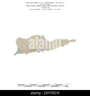 Isola di Saint Croix nel Mar dei Caraibi, appartenente alle Isole Vergini americane, isolata su una mappa topografica in stile OSM, con scala di distanza Foto Stock