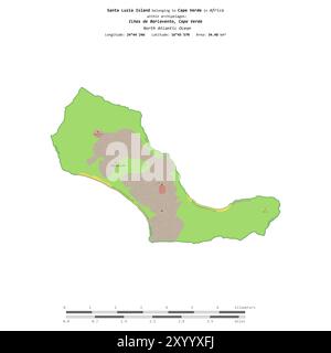 Isola di Santa Luzia nell'Oceano Atlantico settentrionale, appartenente a Capo Verde, isolata su una mappa topografica in stile OSM, con scala di distanza Foto Stock